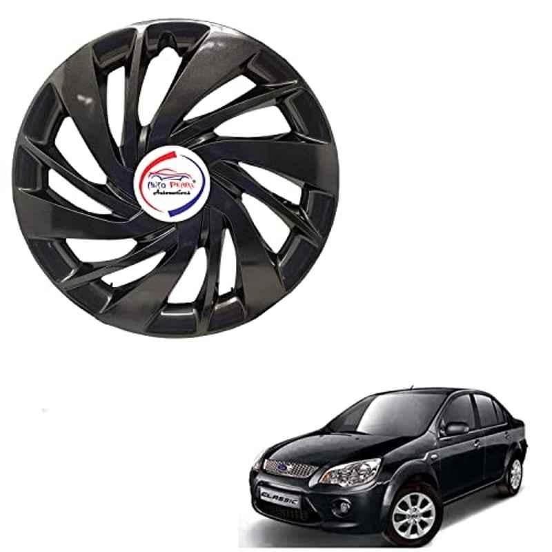 Auto Pearl 4 Pcs 14 inch ABS Black ER02 Hubcap Wheel Cover Set with Retention Ring for Ford Fiesta Classic