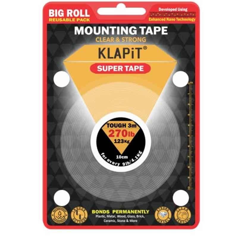 Klapit 3m 123kg Acrylic Clear Double Sided Tape Heavy Duty Mounting Tape