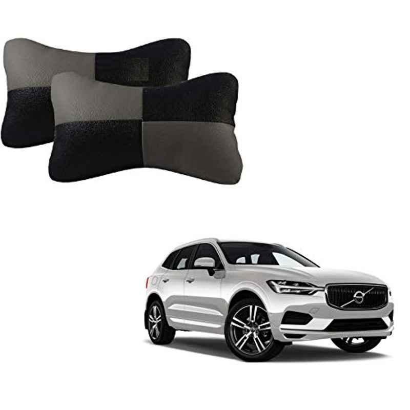 Kozdiko 2 Pcs Leather Grey & Black Neck Rest Car Cushion Pillow Set for Volvo XC60