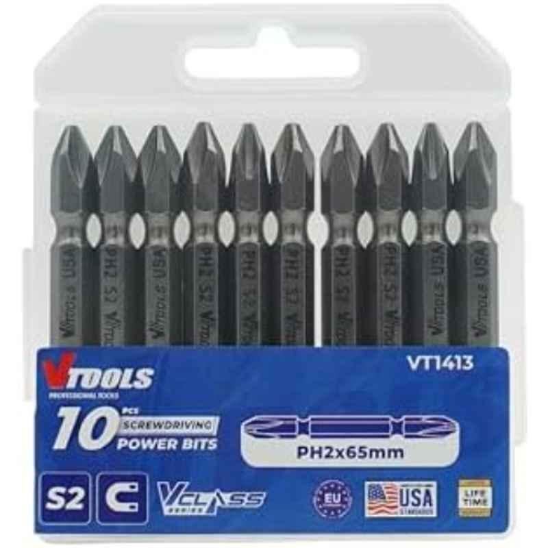 VTOOLS 10 Pcs 2/5 inch PH2 Alloy Steel Silver Magnetic Screwdriver Bits Set with Case, VT1413