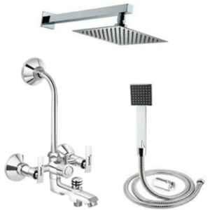 Gold Bell G152 Brass Silver Wall Mounted Chrome Finish 3 in 1 Bathroom Wall Mixer Set