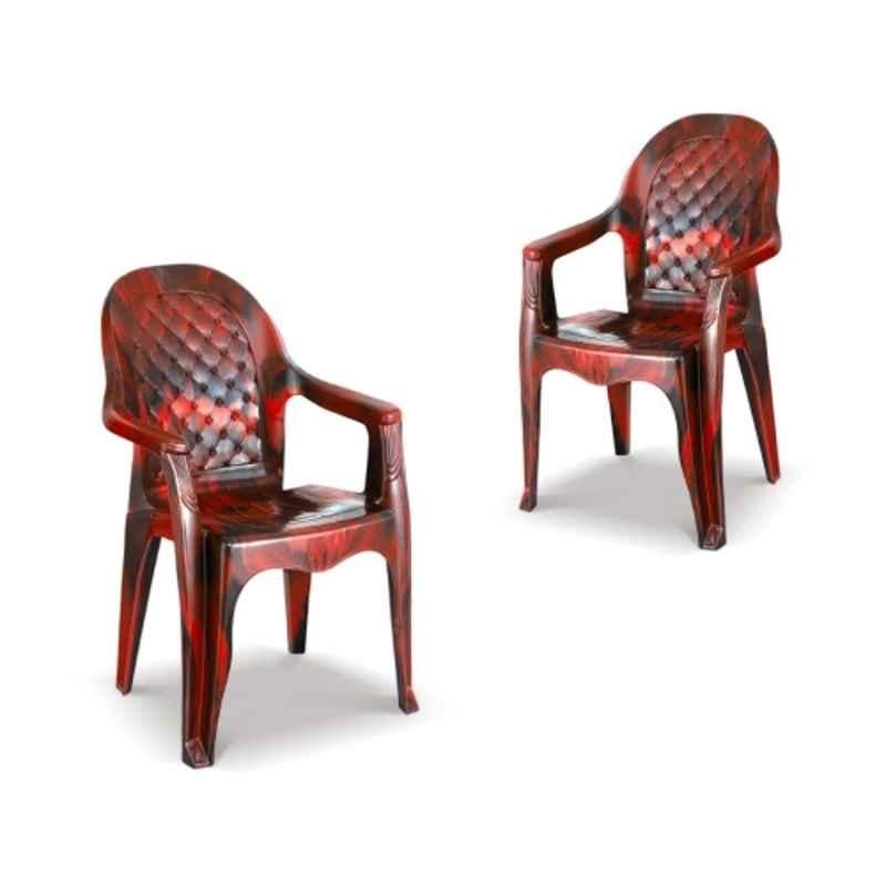 Maharaja Dolphin 600x570x870mm Plastic Rosewood Armrest Chair for Home & Office (Pack of 2)