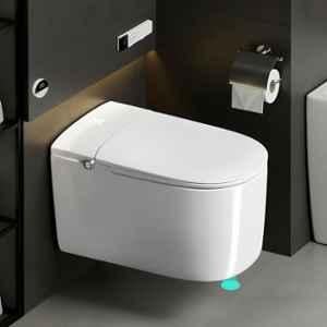 Plantex White Wall Hung Ceramic Smart Commode/6 Ltr Water Tank Capacity with 18 Months Warranty/Auto Lid Opening/Touchless Operation/Digital Display & Water/Seat Temperature Control P-Trap
