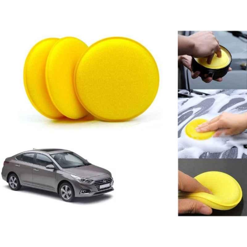 Auto Pearl Polyurethane Beige Washing & Waxing Polish Foam Sponge for Verna T4 2018 (Pack of 3)