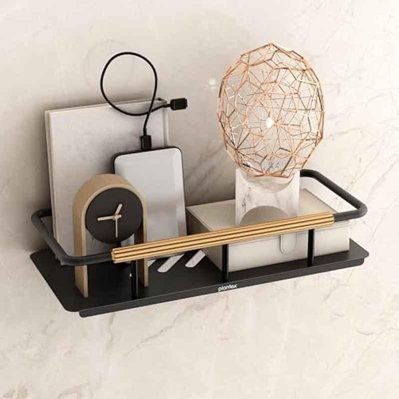 Plantex Self Adhesive Bathroom Shelf/Stainless Steel Bathroom Shelf Rack/Wall Shelf for Bathroom/Bathroom Organiser Without Drill/Bathroom Accessories Set- 12x5 inch Gold & Black