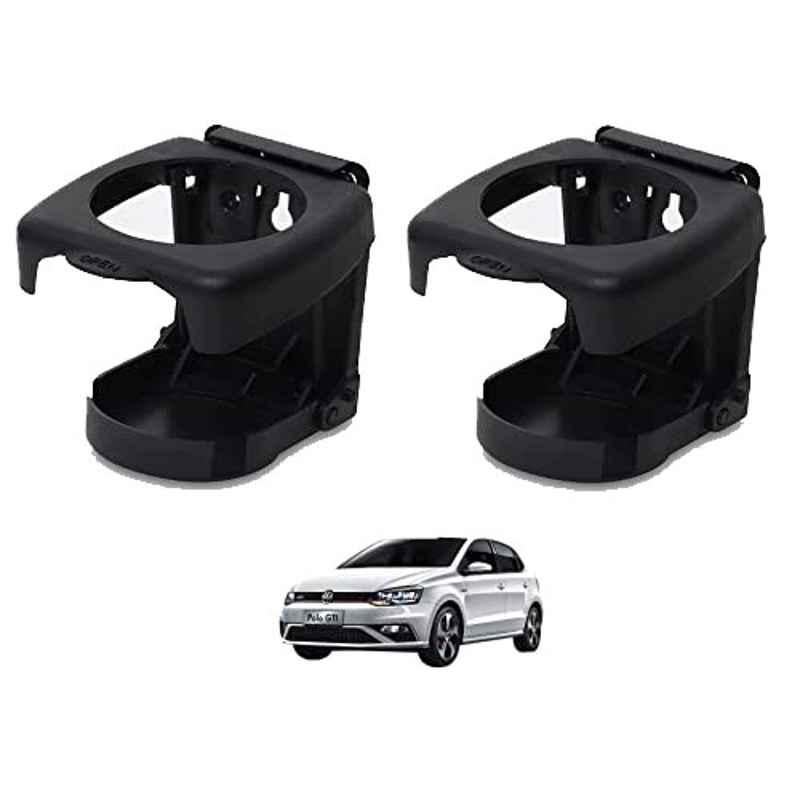 Kozdiko Plastic Black Foldable Car Drink Holder for Volkswagen Polo GTI (Pack of 2)
