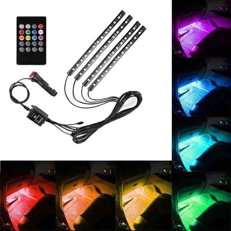 AllExtreme 12 LED 6W Car Interior Strip Lighting Kit with Car Charger & Wireless IR Remote