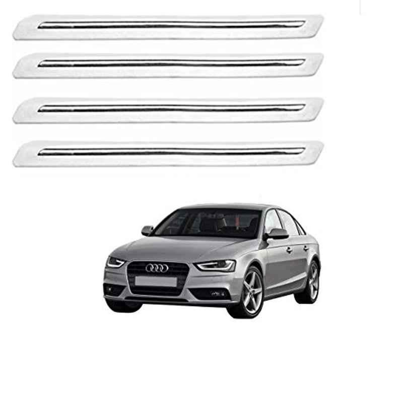 Kozdiko 4 Pcs PVC White Car Bumper Protector Set with Chrome Strip for Audi A4