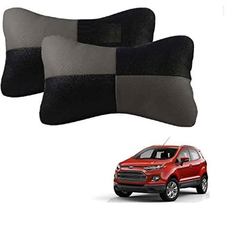 Kozdiko 2 Pcs Leather Grey & Black Neck Rest Car Cushion Pillow Set for Ford Ecosport