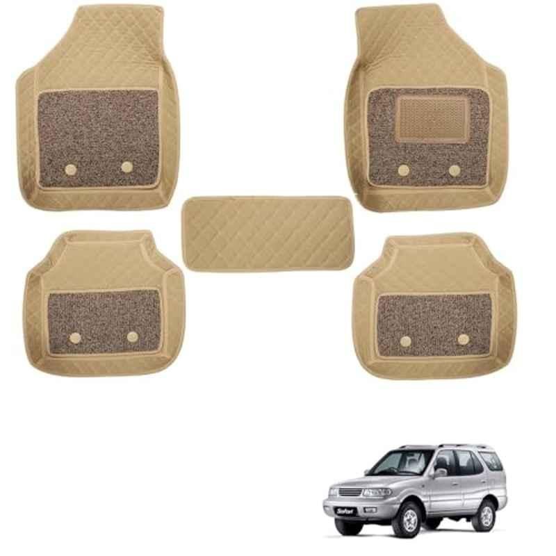 Kozdiko 5 Pcs Waterproof & Luxury 7D Beige Leatherette Car Floor Mats Set for Tata Safari Dicor