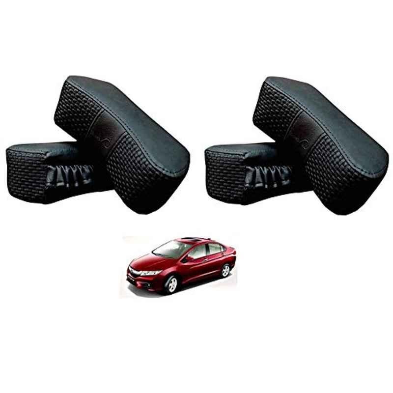 Kozdiko 4 Pcs CV Designer Black Leatherite Neck Rest Car Cushion Pillow Set for Honda Idtec 2014-Present