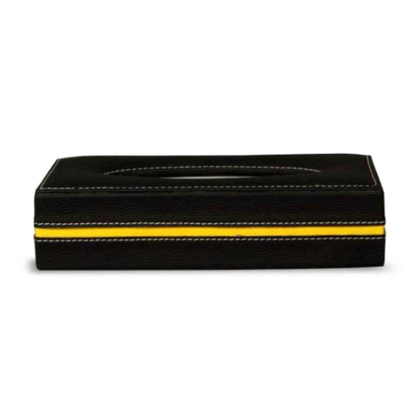 Motoauto 50 Pulls PU Leather Black & Yellow Rectangular Premium Tissue Box