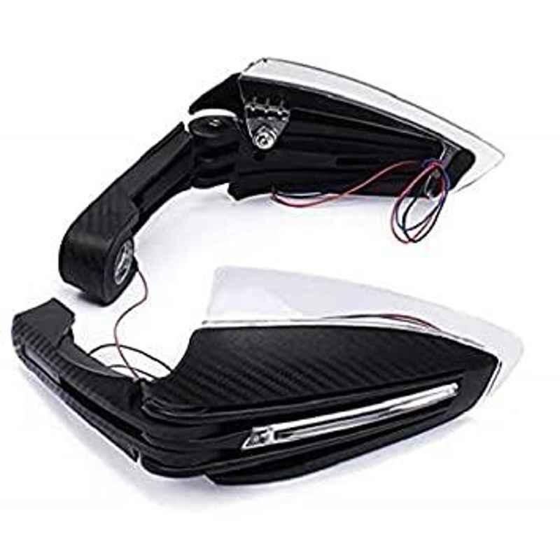 Meenu Arts Motorcycle Handguards with Led Light for 7/8 inch Grips - 300 * 140 * 110Mm (Black) Folding Type Universal for All Bikes Q-10
