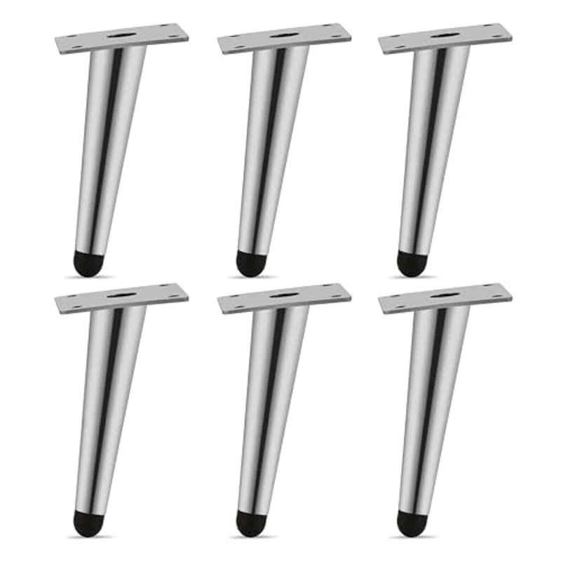 Plantex 6 inch Stainless Steel Silver Sofa Legs with Rubber Grip (Pack of 6)