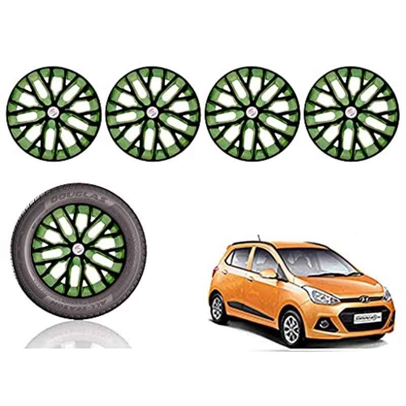 Auto Pearl 14 inch ABS Black & Green Press Type Car Hub Cap Wheel Cover for i10 Grand