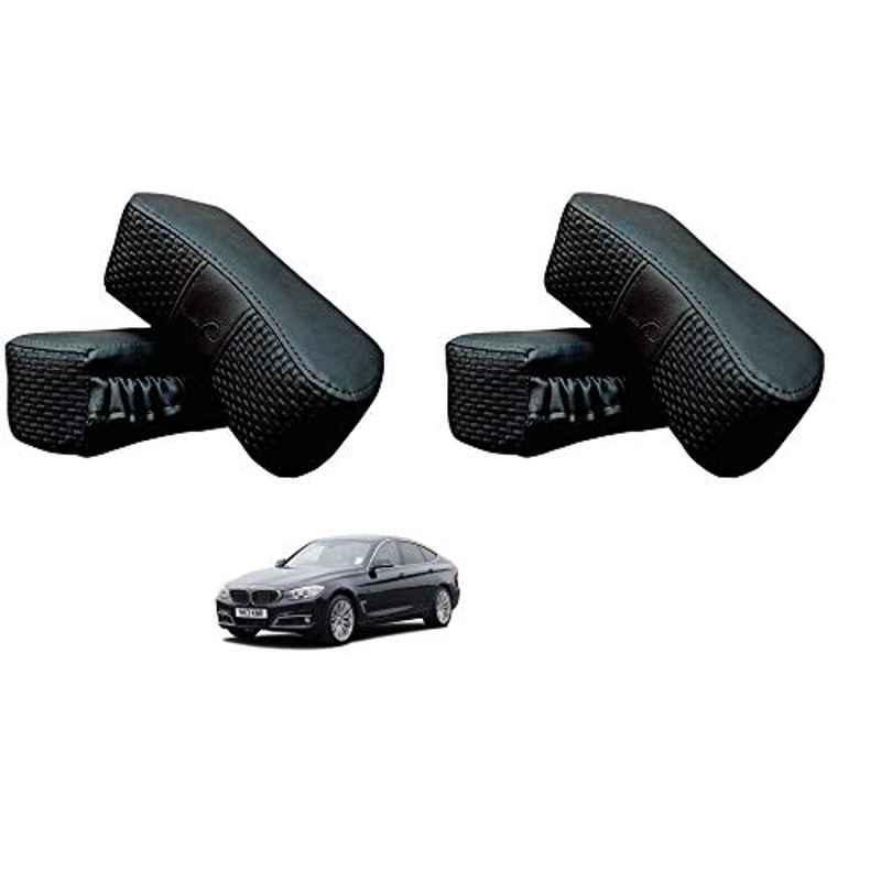 Kozdiko 4 Pcs CV Designer Black Leatherite Neck Rest Car Cushion Pillow Set for BMW 3 GT