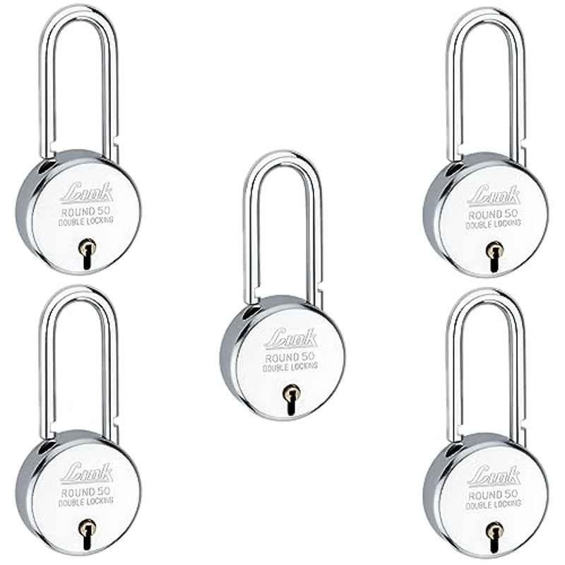 Buy Link 50mm Alloy Steel Long Shackle Round Padlock with 3 Keys, BCP-Round-50-LS  Online At Price ₹245