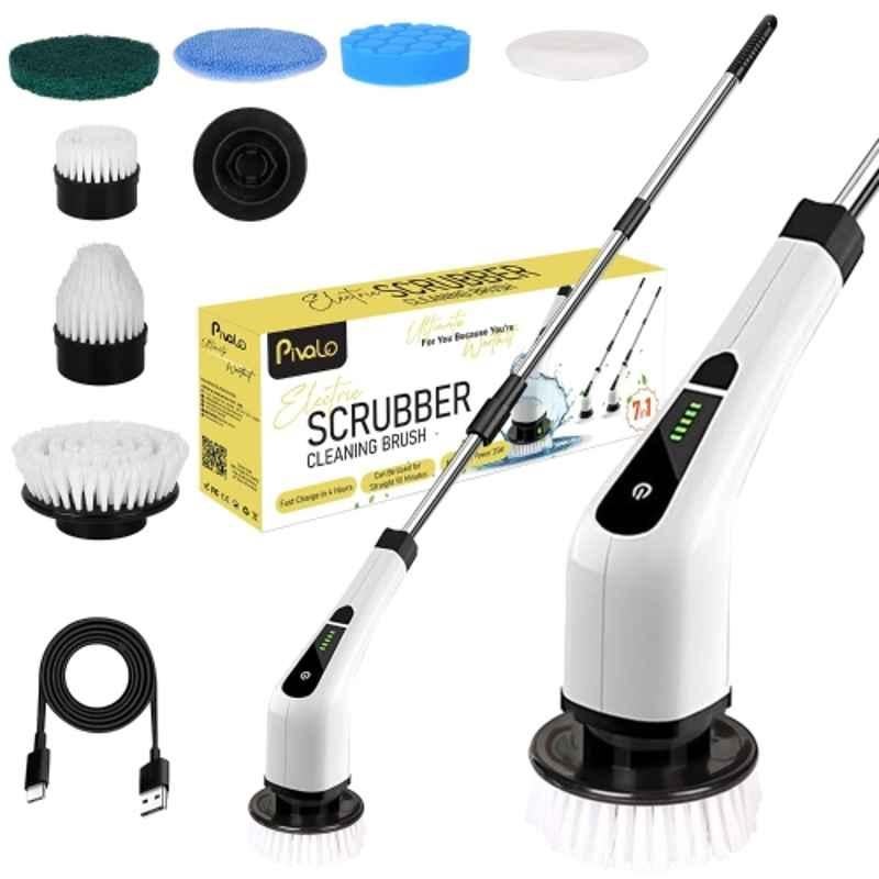 Pivalo 7-in-1 2600mAh 400rpm ABS White Cordless Electric Spin Scrubber with 7 Replacement Heads & 90min Run Time