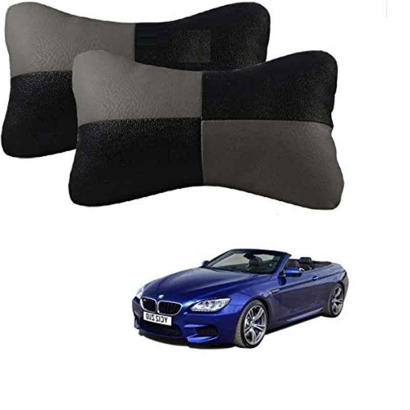 Kozdiko 2 Pcs Leather Grey & Black Neck Rest Car Cushion Pillow Set for BMW 6 Series