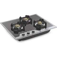 Padmini 3 Burner Stainless Steel Black Automatic Ignition Glass Top Gas Stove, Gas Hob CS-302 GL IB HF