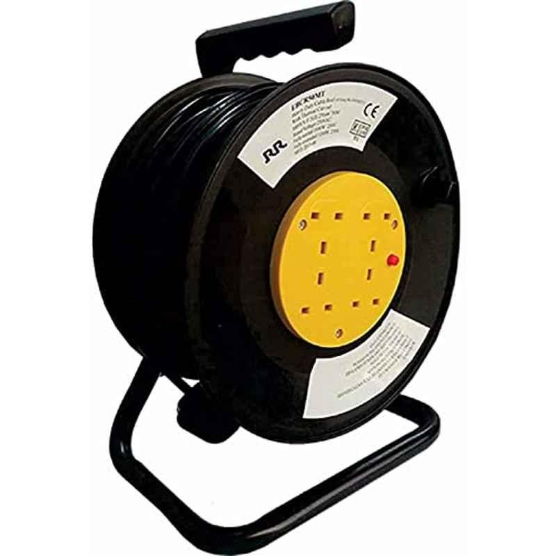RR 3120W 50m Black 4 Sockets Cable Reel Extension Lead with Winding Handle
