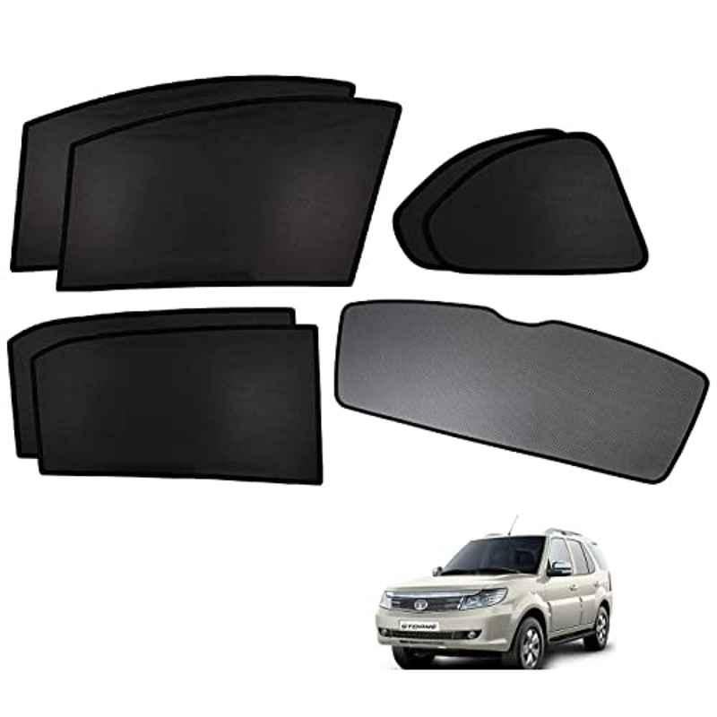 Kozdiko 5 Pcs Polyester Black Non Magnetic Window & Rear Sun Shades Set for Tata Safari Storme