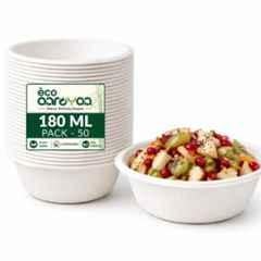 Eco Aaroyaa 180ml Bagasse Round Disposable Bowl (Pack of 50)