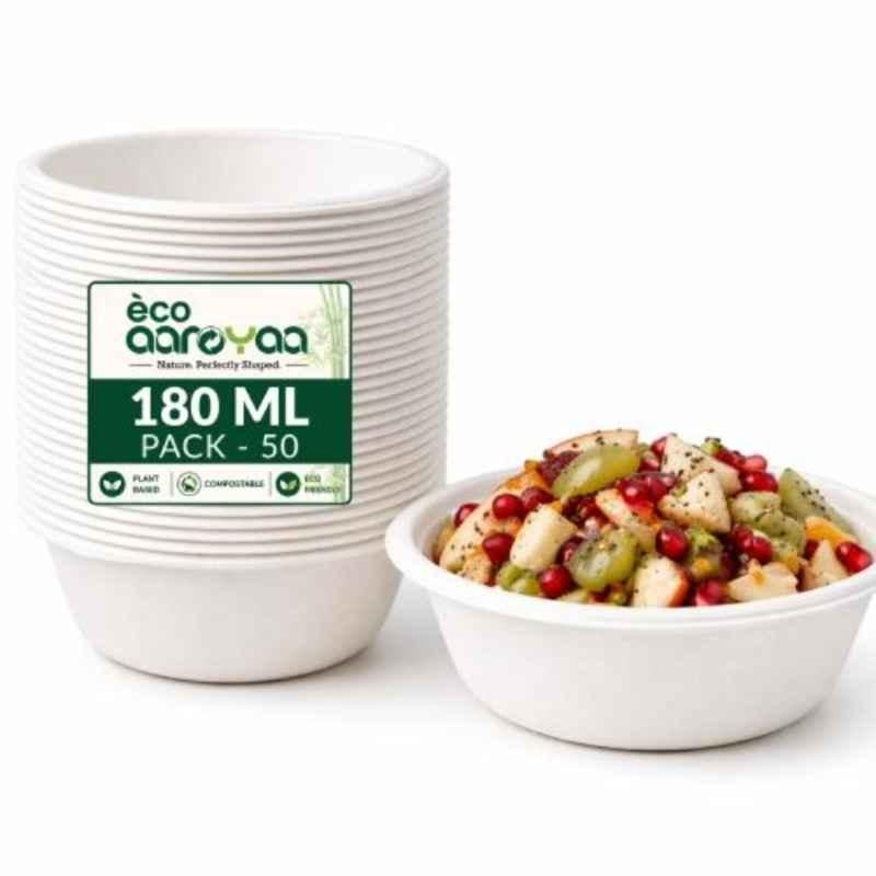 Eco Aaroyaa 180ml Bagasse Round Disposable Bowl (Pack of 50)