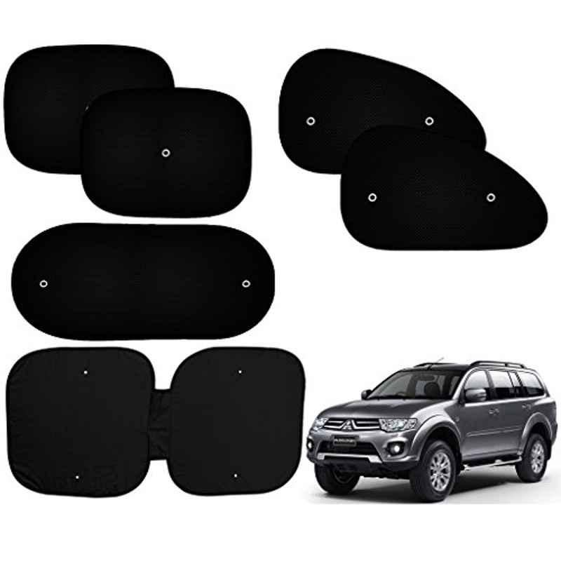 Auto Pearl 6 Pcs PVC & Mesh Black Window, Front & Rear Sun Shade Set for Mitsubishi Pajero Sport