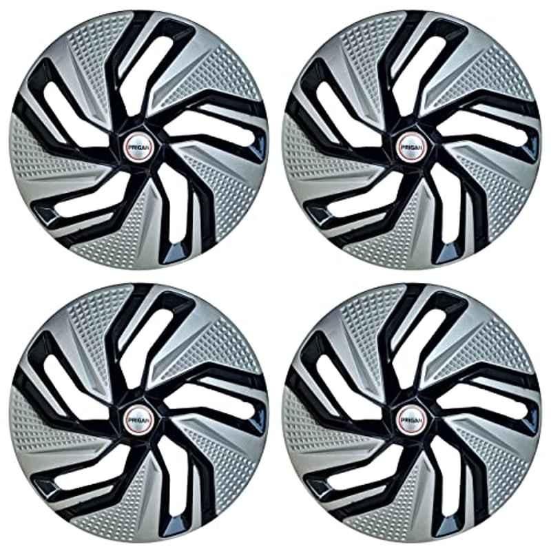 Prigan 4 Pcs 14 inch Polypropylene Black & Silver Universal Wheel Cover Set for All Cars, Blaze-Reverse-14