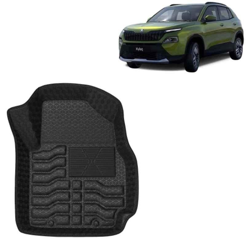 Kingsway 3 Pcs Premium 4.5D 100% Waterproof Tray Shape PVC Black Car Floor Mat Set for Skoda Kylaq 2024 Onwards All Model