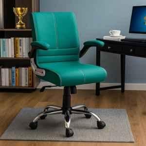 Newturn Maxson Leather Blue Medium Back Ergonomic Revolving Chair