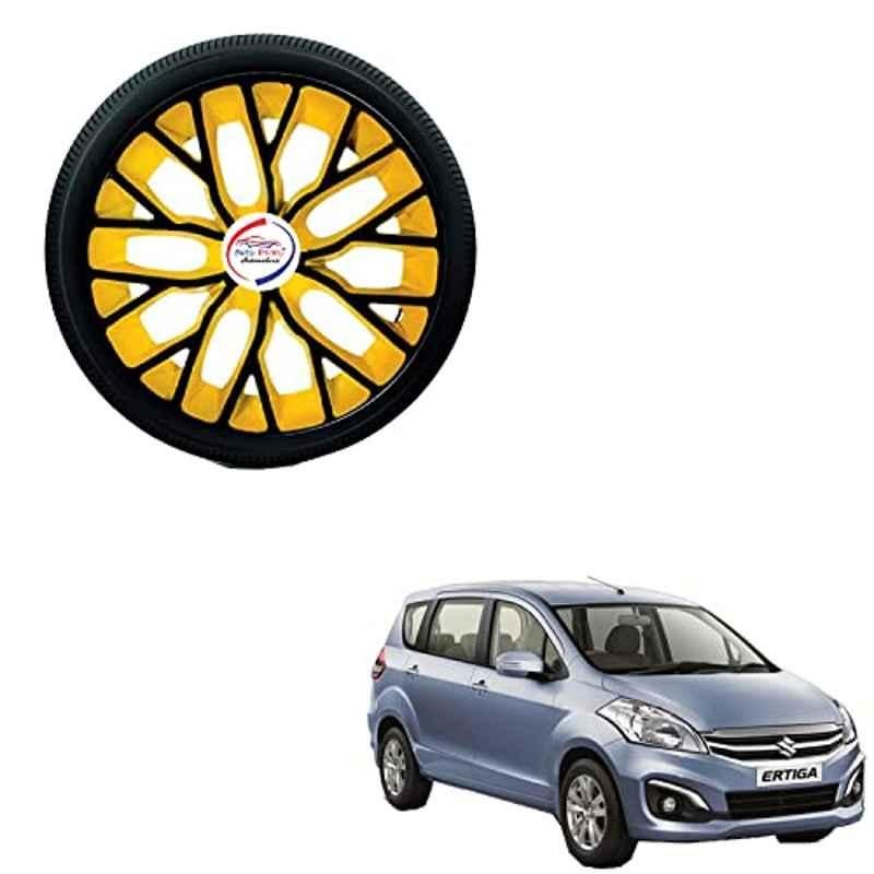 Auto Pearl 4 Pcs 15 inch ABS Black & Yellow Hubcap Wheel Cover Set with Retention Ring for Maruti Suzuki Ertiga 2018