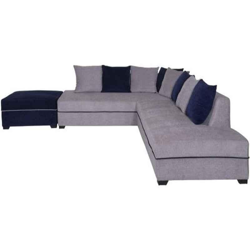 Evok Grey & Blue Apollo L-Shape Fabric Sofa Left with Pouf, IT00061877