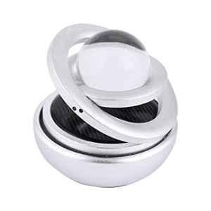 AllExtreme EXTPF0S Silver Solar Energy 360 deg Rotating Car Air Freshener Refillable Aromatherapy Diffuser Scented Perfume with Double Ring & Crystal Ball