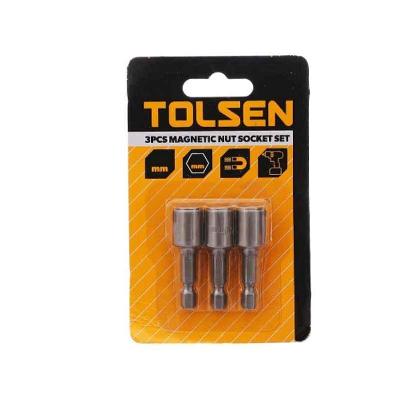 Tolsen 3 Pcs 10mm 40 Cr-Steel Magnetic Nut Sockets Set, 77825