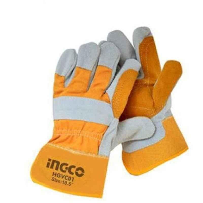 Ingco Leather Orange & Grey Heat Resistant Playhouse Safety Gloves