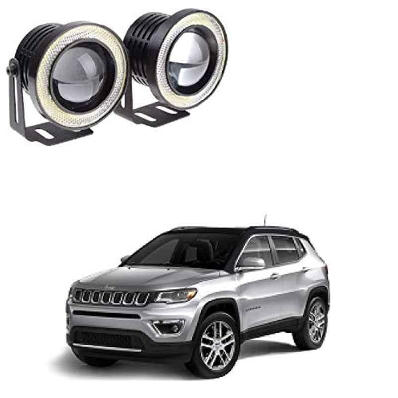 Kozdiko 2 Pcs 15W 3.5 inch High Power White LED Projector COB Fog Light Set with White Angel Eye Ring for Jeep Compass, koz_72590