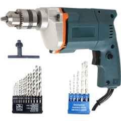 Imported 10mm 2600rpm Blue Drill Machine with 13Pcs HHS Bits, 5Pcs Masonry Bits Power & Hand Tool Kit