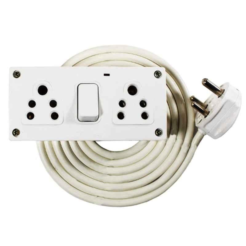 Elegant Casa 6A 5+5 Pin Polycarbonate White Multi-Purpose Power Plug Extension Board with 5m 3 Core Long Copper Wire