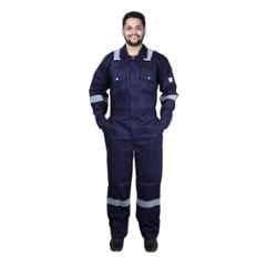 French Terrain 280 GSM 100% Cotton Navy Blue Pyrovatex Fire Retardant Industrial Safety Boiler Suit with Reflective Tape, Size: M (38 cm