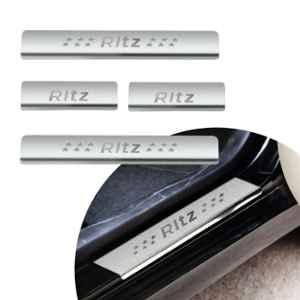 SureStrive 4 Pcs Stainless Steel Silver Footstep Sill Plate Set without LED for Maruti Suzuki Ritz Type-1