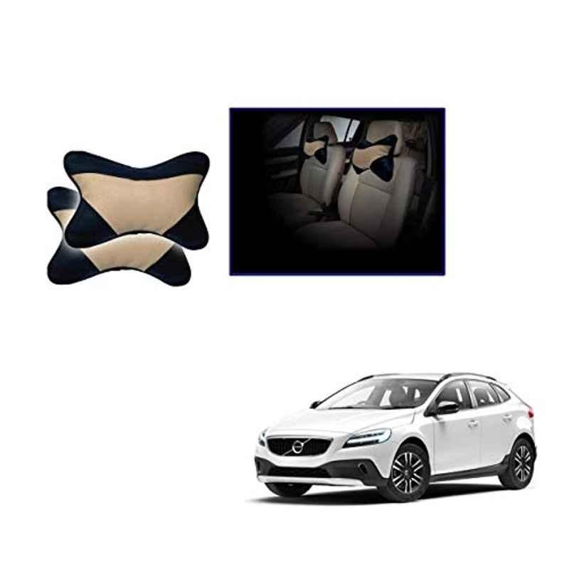 Kozdiko 2 Pcs Memory Foam Beige & Black Car Neck Rest Cushion Pillow Set for Volvo V40