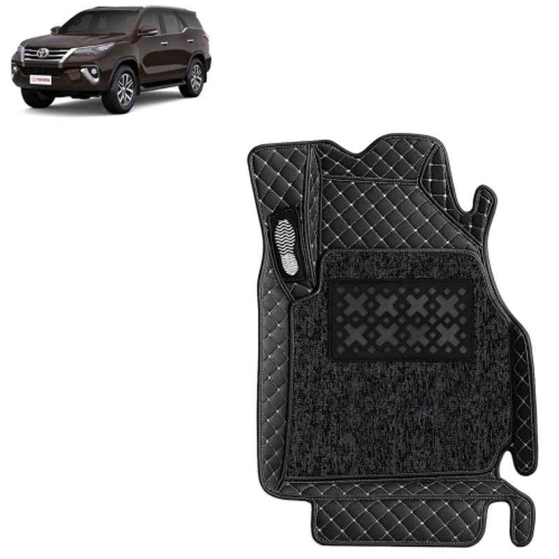 Kingsway 4 Pcs Premium 7D 100% Waterproof & Washable PU Leatherette Classic Black Car Floor Mat Set for Toyota Fortuner Manual 2017 to 2020 All Model