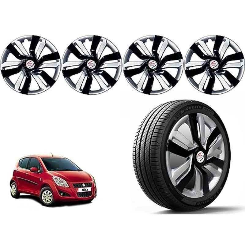 Auto Pearl 4 Pcs 14 inch Polypropylene Black & Silver Press Type Car Wheel Cover Set with Retention Ring for Maruti Suzuki Ritz Type 1 2012-2014, 14WC_Idtec_Rev_RitzType1_2012_14