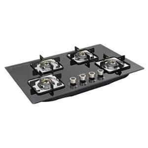 Padmini 4 Burner Stainless Steel Black Automatic Ignition Glass Top Gas Stove, Gas Hob CS-405 GL IB
