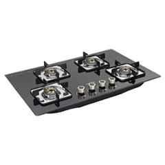 Padmini 4 Burner Stainless Steel Black Automatic Ignition Glass Top Gas Stove, Gas Hob CS-405 GL IB