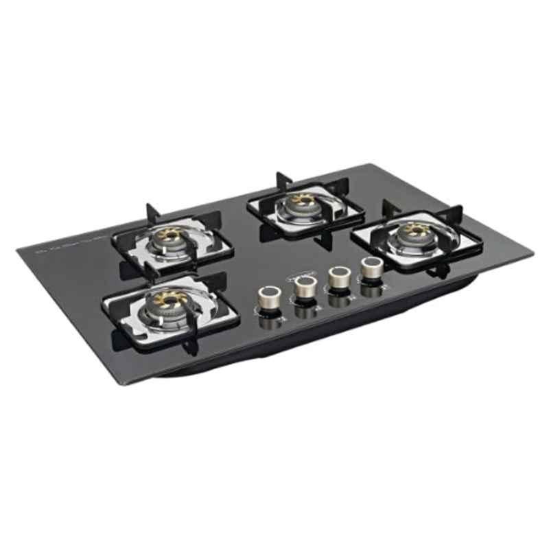 Padmini 4 Burner Stainless Steel Black Automatic Ignition Glass Top Gas Stove, Gas Hob CS-405 GL IB