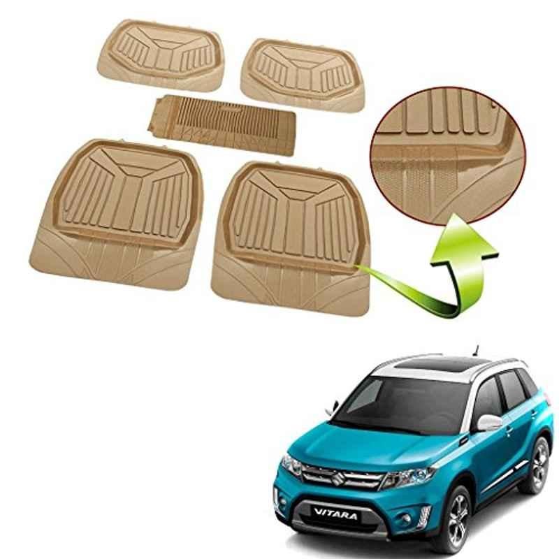 Kozdiko 5 Pcs Rubber Beige 3G Rubber Mat Set for Maruti WagnoR Stingray