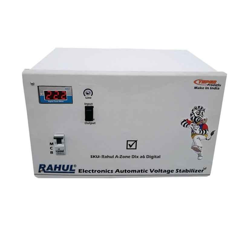 Rahul A-Zone Dlx A6 Digital 6kVA 24A 100-280V 5 Step Automatic Voltage Stabilizer for Mainline Use